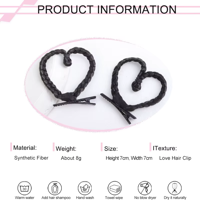 Barrette à cheveux en forme de cœur tressée