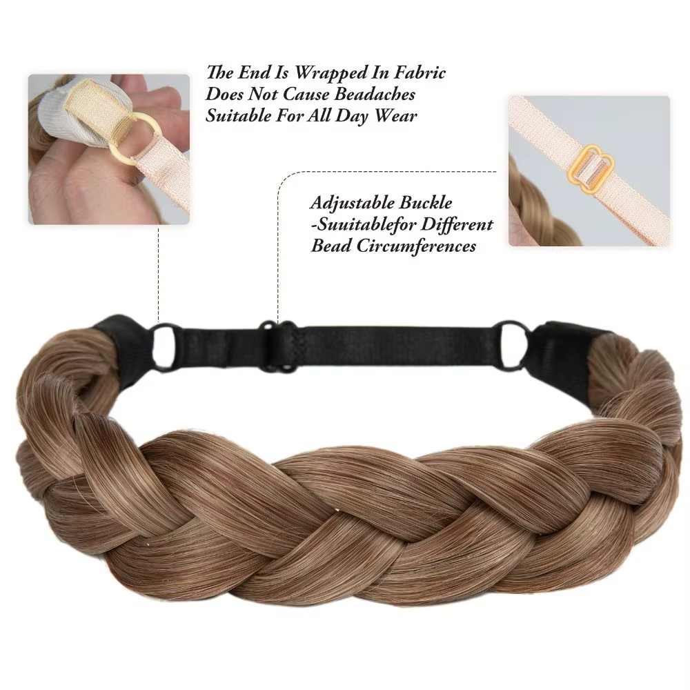 Bandeau de cheveux tressé réglable, Extensions de chignon synthétiques extensibles doré/marron/noir, élastiques antidérapantes