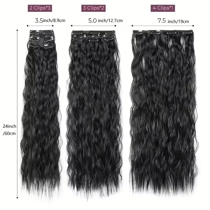 Extensions de cheveux synthétiques ondulés de 24 pouces