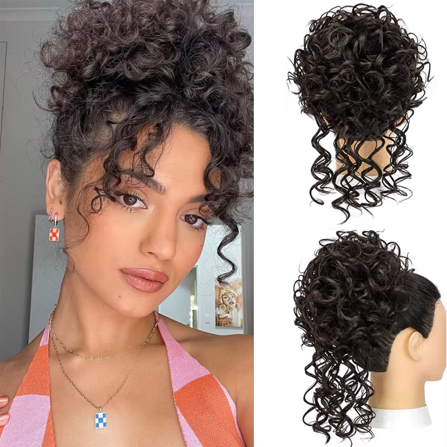 Chignons synthétiques bouclés à cordon