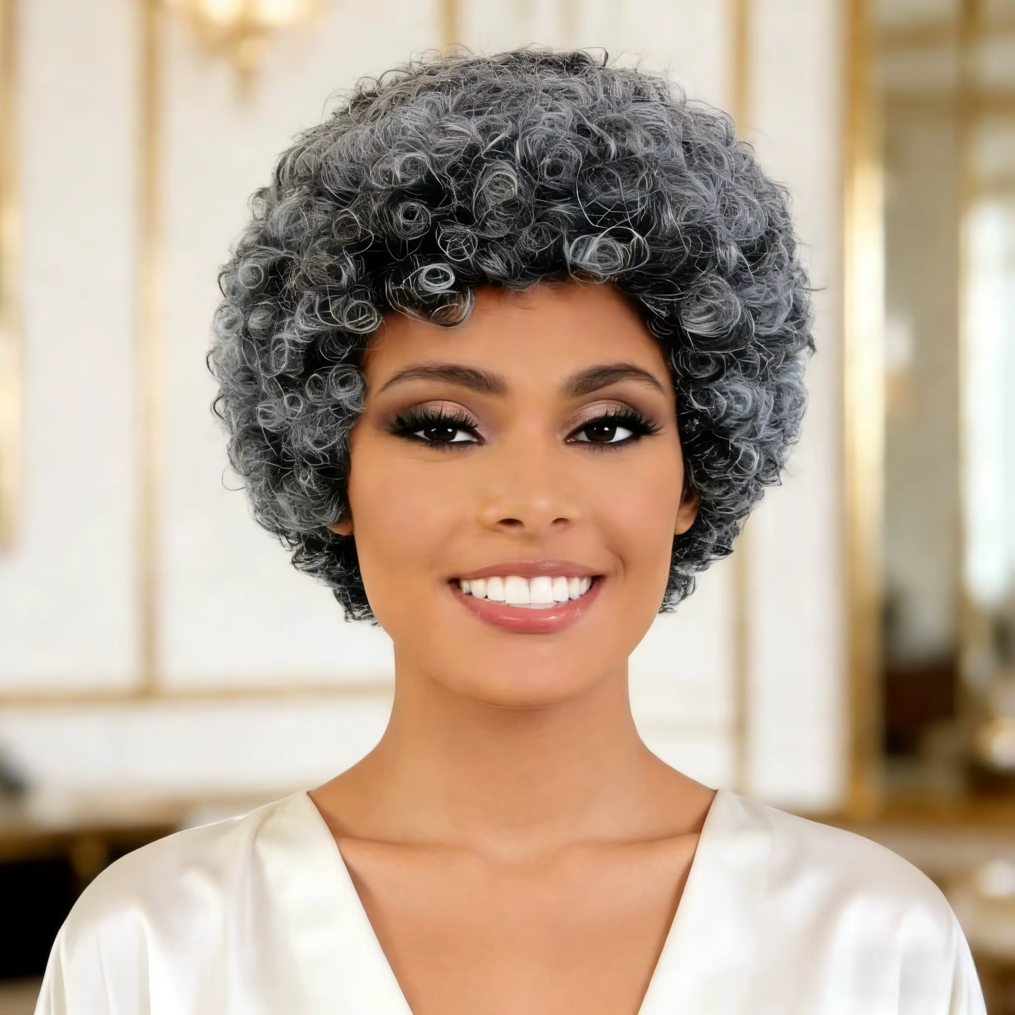 Perruque en cheveux humains gris pour femmes