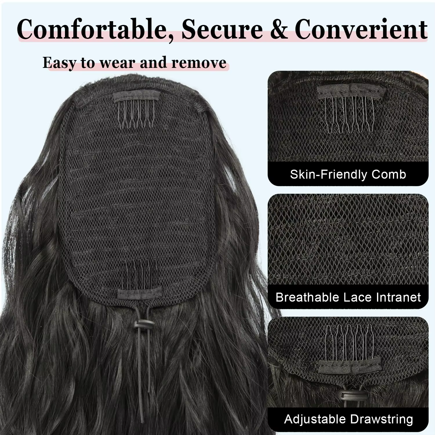 Extension de cheveux queue de cheval ondulée longue bouclée pour femmes cordon