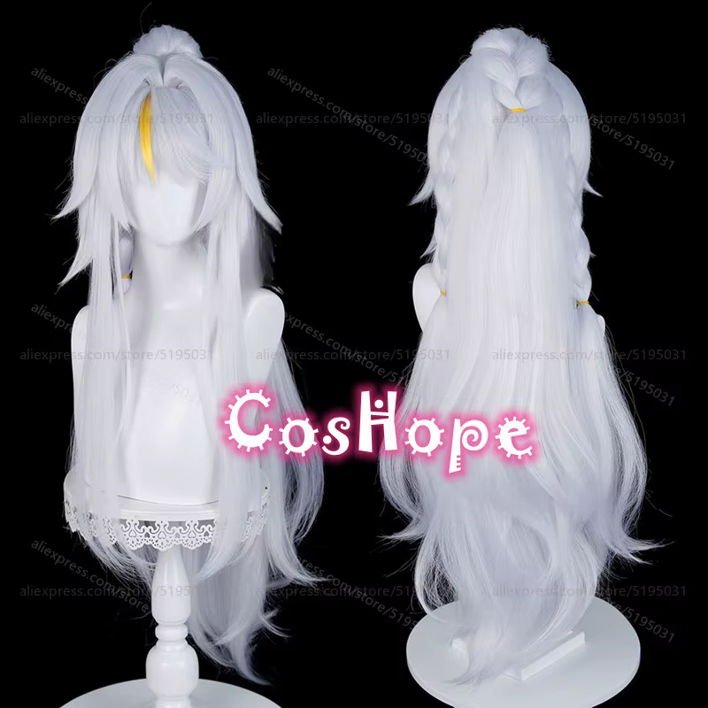 Zibai Cosplay perruque avec queue de cheval argent blanc