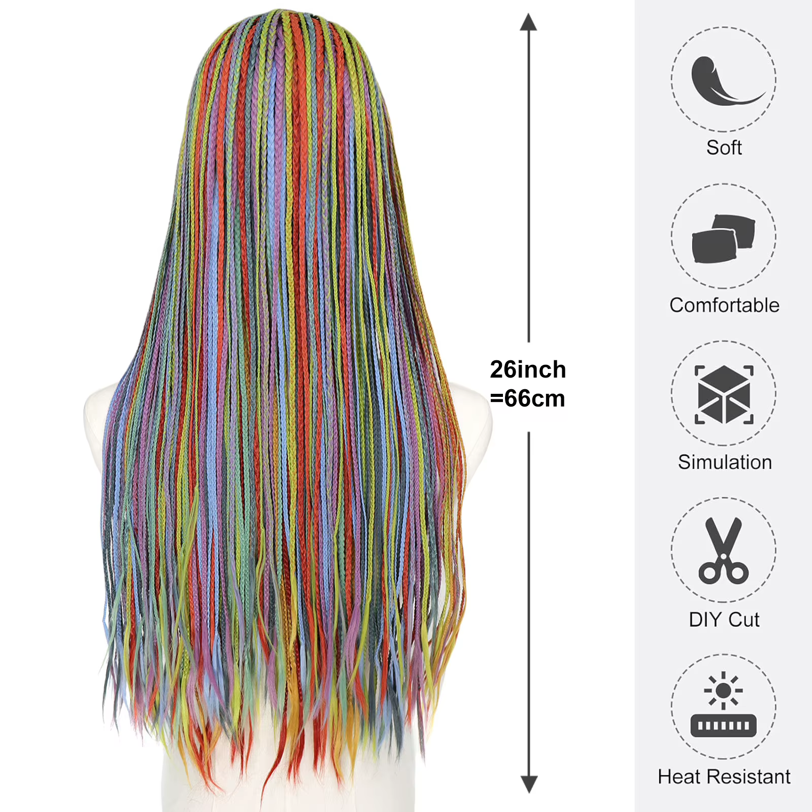 Perruques tressées en boîte colorée arc-en-ciel pour femmes noires