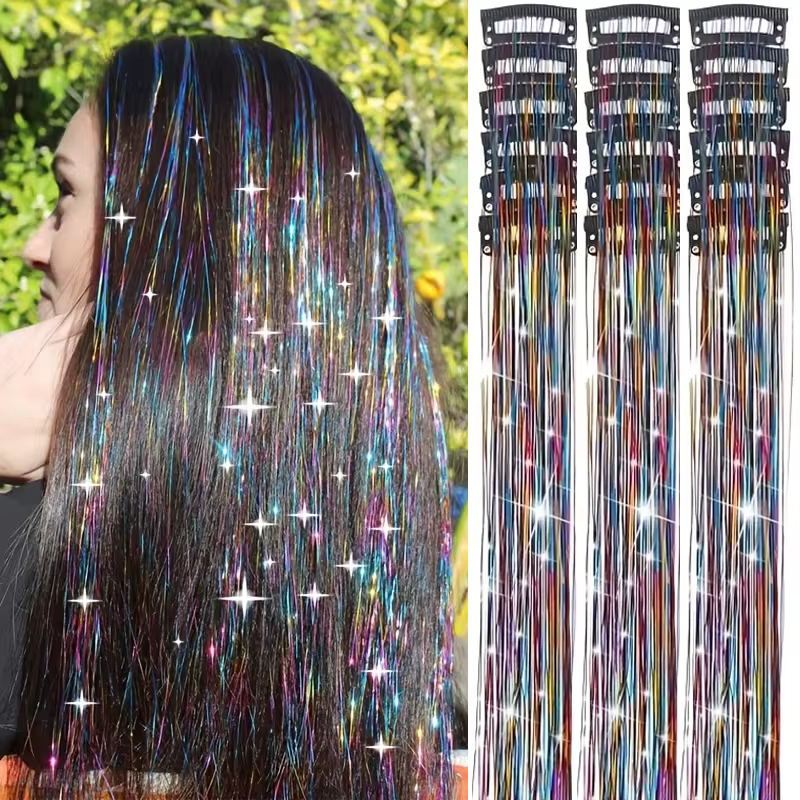 Extensions de cheveux en soie arc-en-ciel scintillantes pour femmes