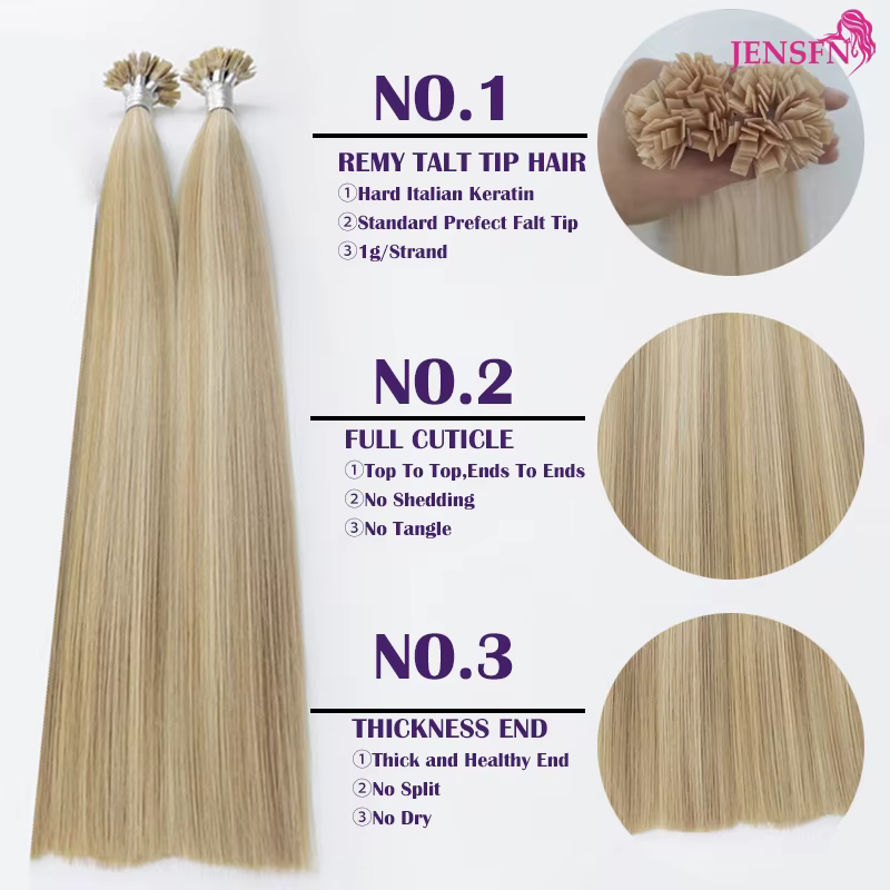 Extensions de cheveux à pointe plate droite de haute qualité Remy 100%