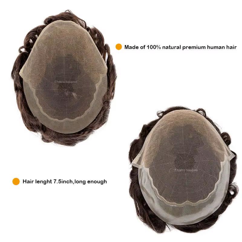 Q6 hommes perruque humaine mâle cheveux prothèse dentelle et noué PU perruques