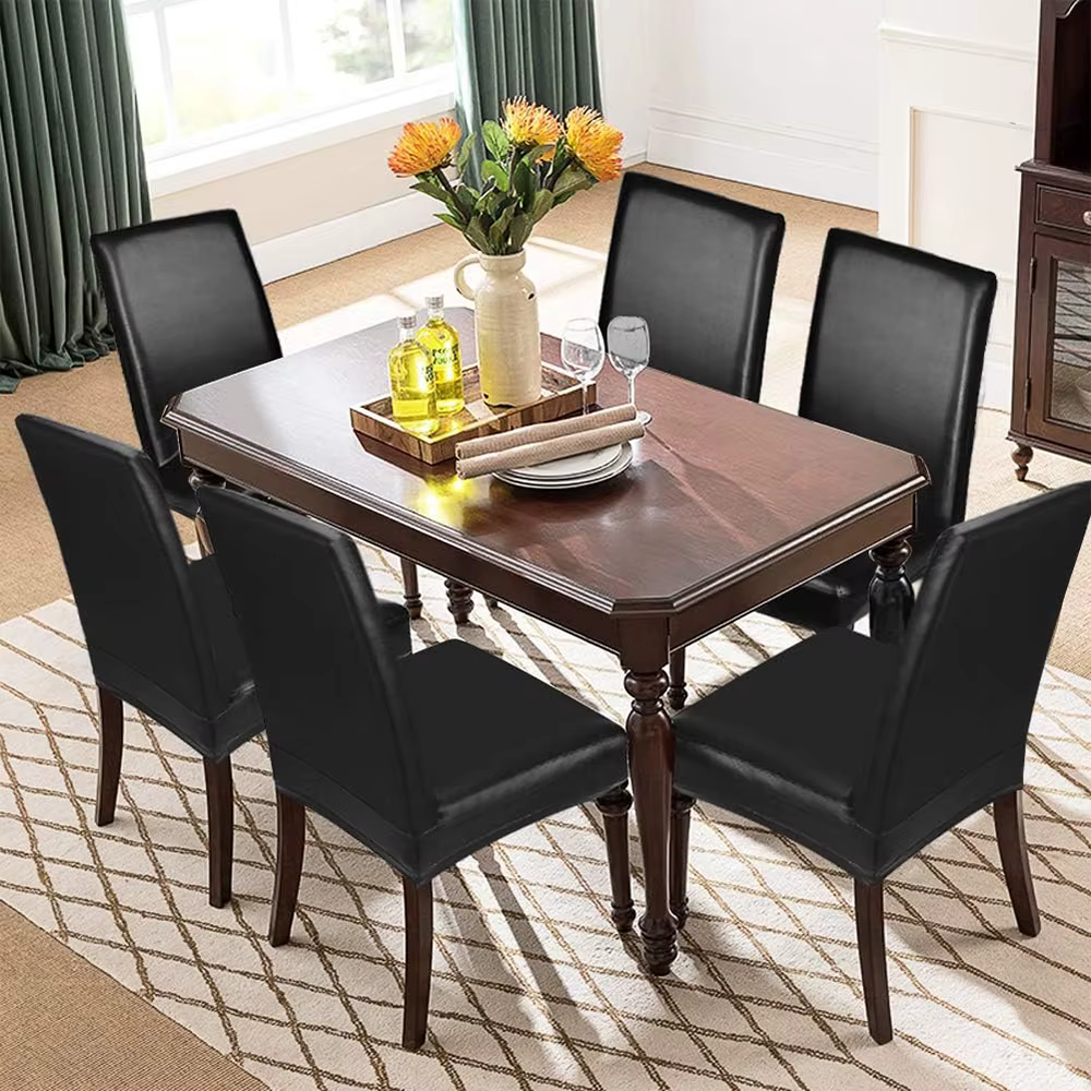 Housses de chaise imperméables en cuir PU, housse de protection extensible pour siège de chaise, salle à manger, Restaurant, cuisine, couleurs unies