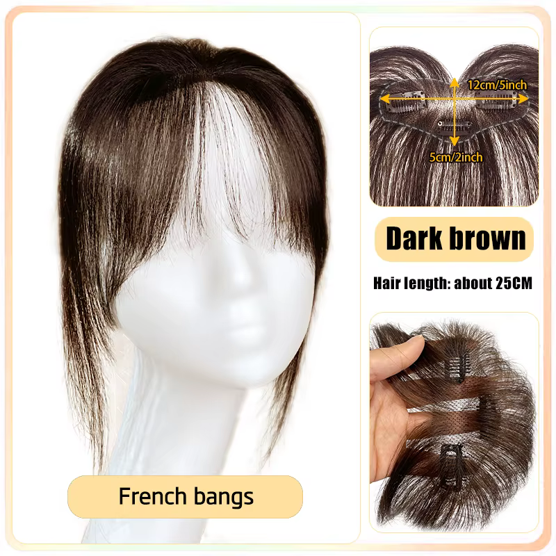 Extension de Cheveux 100% Naturels Gris avec Frange Française 3D
