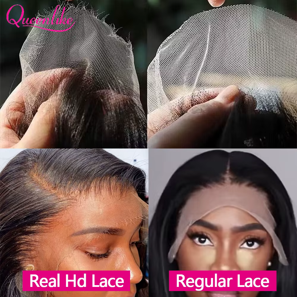 Queenlike réel Hd dentelle frontale perruques de cheveux humains pour les femmes pré plumé 13x4 cuir chevelu droit
