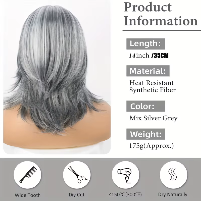 Perruque synthétique courte ondulée gris argenté pour femme