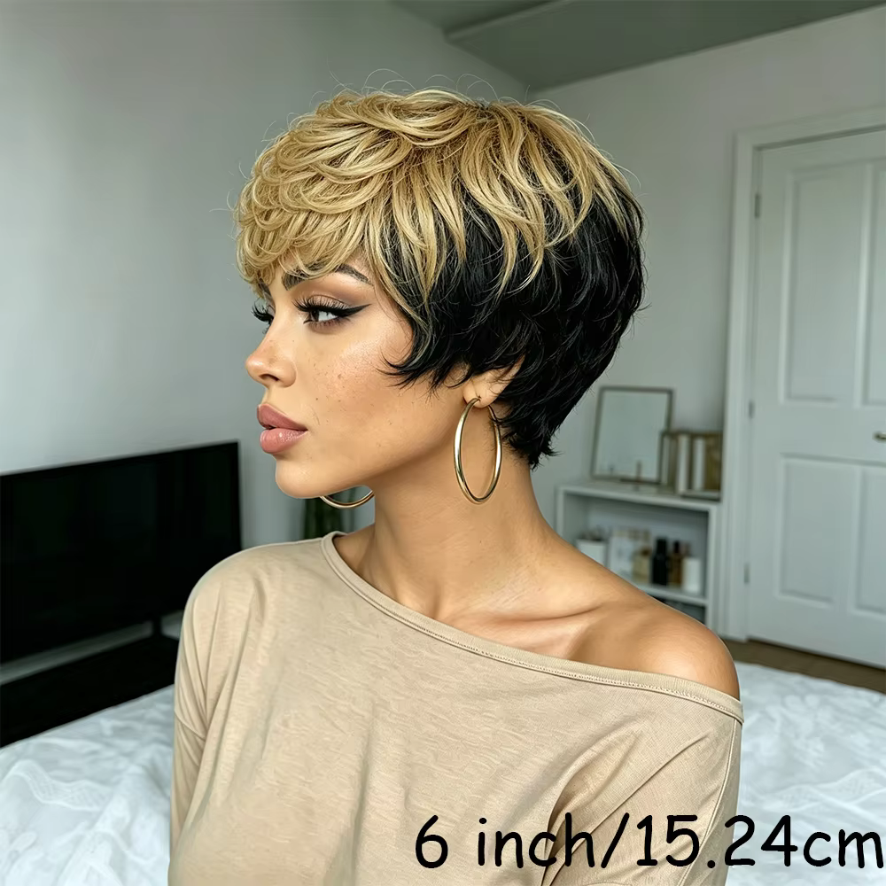 Afro crépus bouclés Bob perruque cheveux humains noir Champagne couleur