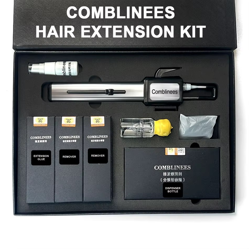 Comblinees P1 ensemble d'installation d'extension de cheveux pour des connexions sécurisées rapides avec GEL de colle glacée aucun outil de Salon requis léger en V