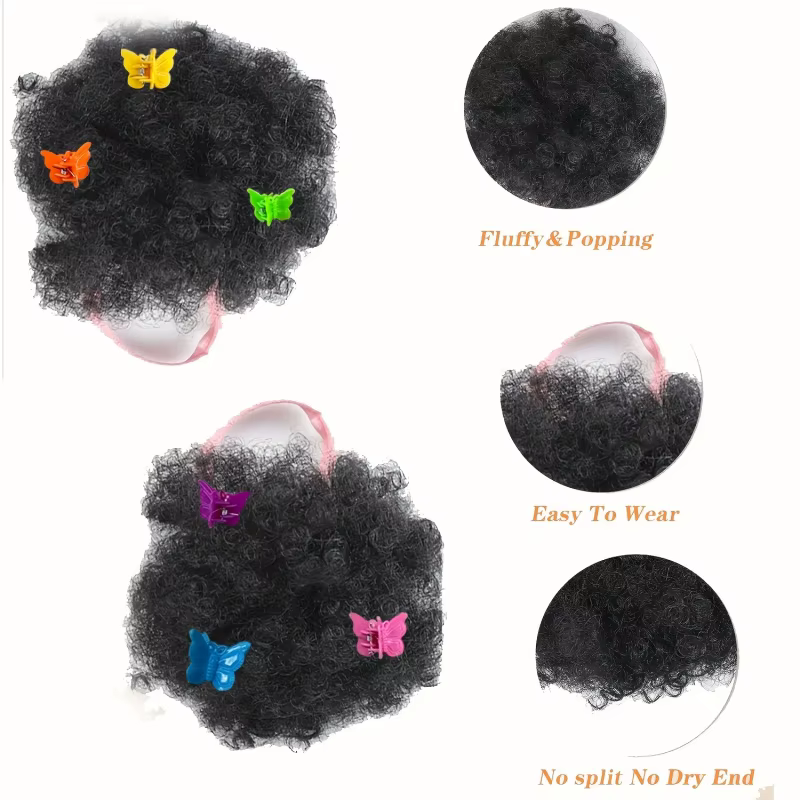 Extensions de cheveux synthétiques bouffantes africaines avec pinces papillon colorées