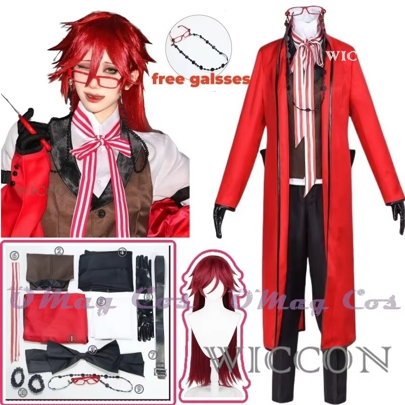 Black Butler Grell Sutcliff Michaelis Cosplay Costume perruque uniformes Anime