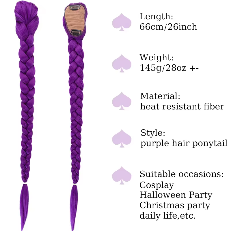 Perruque d'extension de queue de cheval de cheveux violets pour enfants postiche