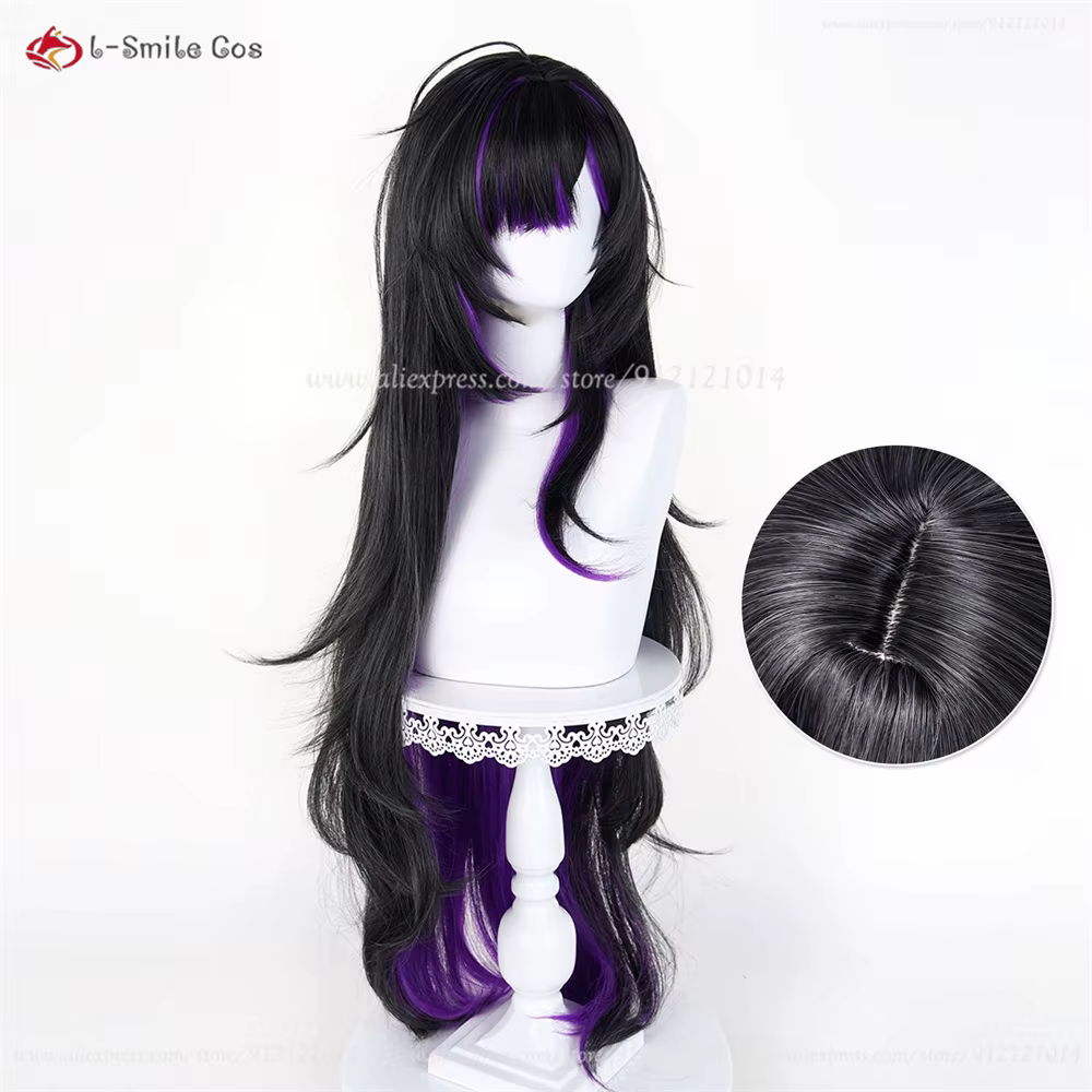 Étiquette NIKKE ‌   Perruque de cosplay synthétique résistante à la chaleur, 100cm, noir et violet mélangé, pour femmes, Anime Cosplay, Halloween