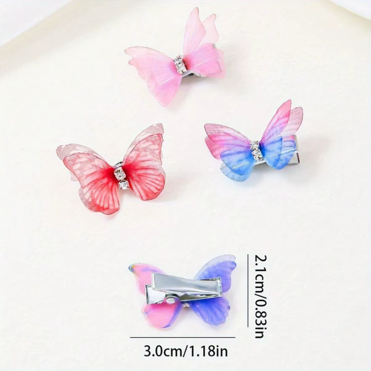 6/8/12 pièces, couleurs variées. Barrettes à cheveux papillon à double couche dégradées pour femmes. Ensemble d'accessoires quotidiens mignons sur le thème des princesses.