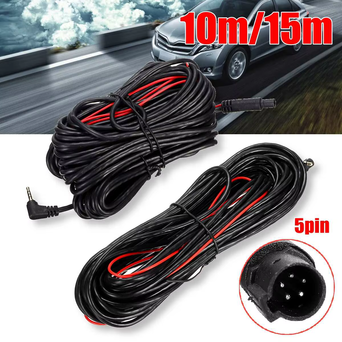 Extension de câble Aux 2.5mm 10M/15M, câble usb 5 broches pour caméra de recul et enregistreur de voiture