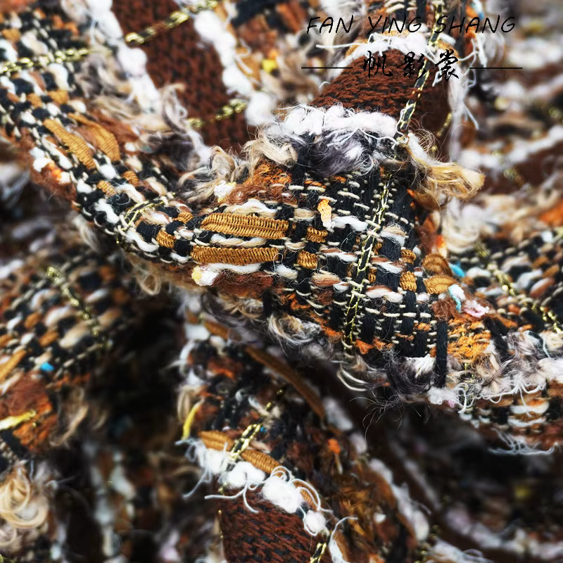 2025 doré brun rêve tissage laine Tweed tissu pour manteau Telas Costura Tissus Couture tzejь