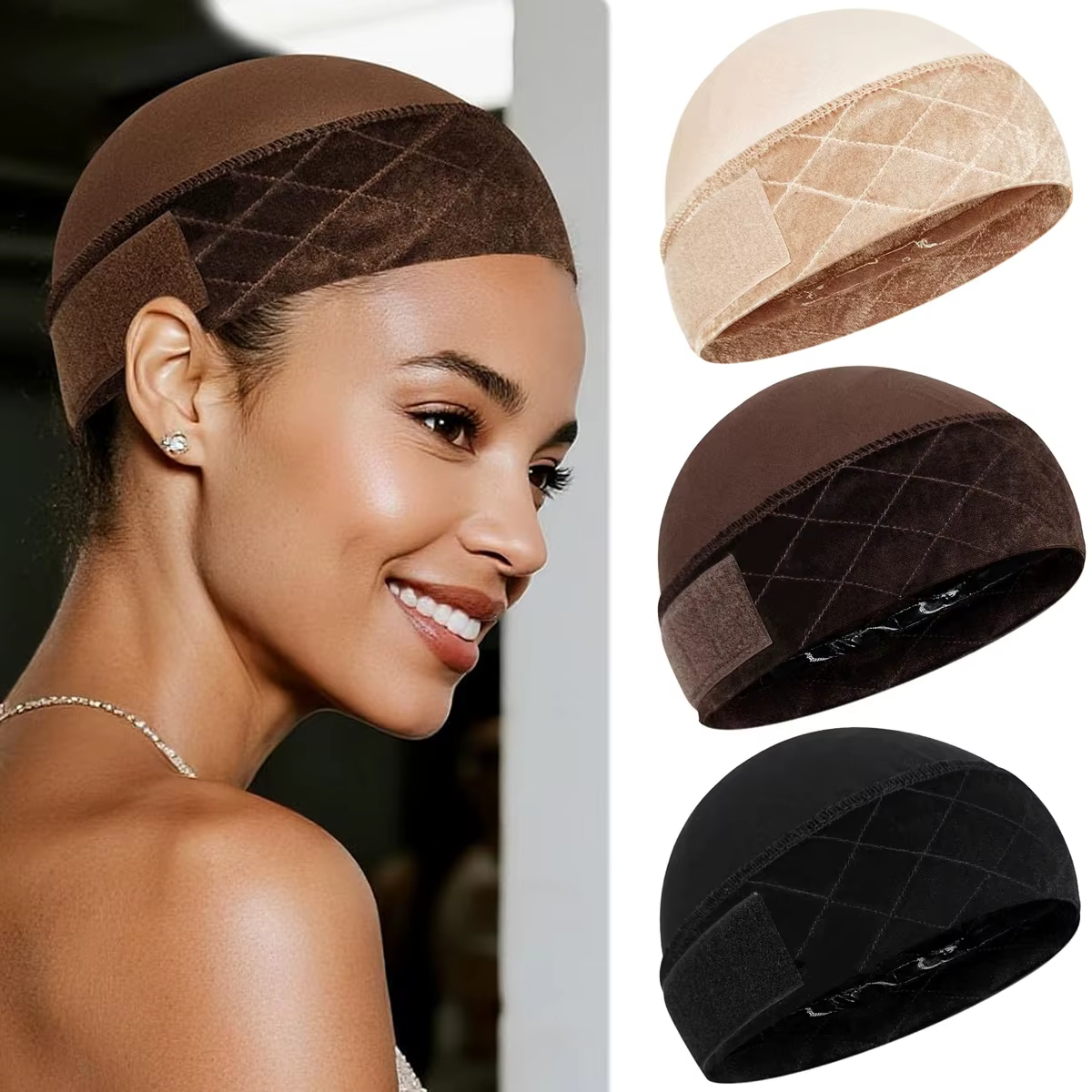 Bonnet de maintien pour perruque avec bande en silicone antidérapante