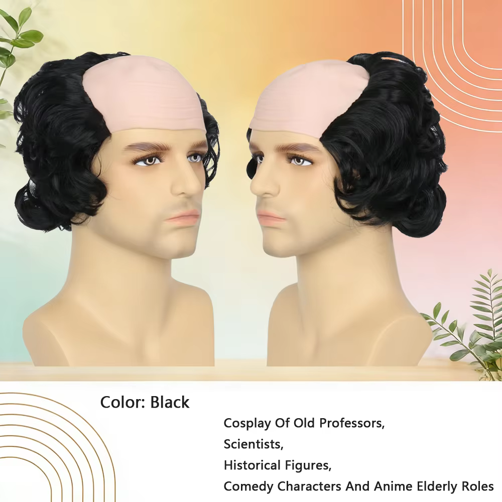 Perruque Courte Bouclée Noire pour Homme