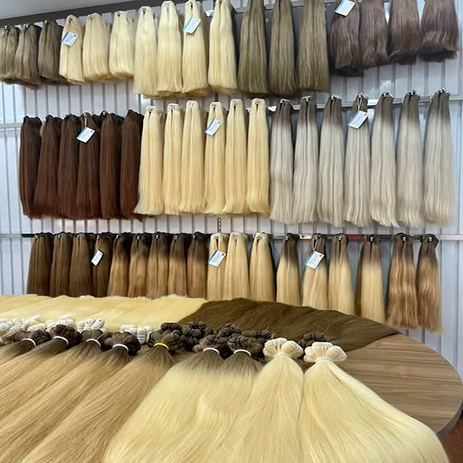 Mèches de cheveux humains lisses blonds 100% Extension