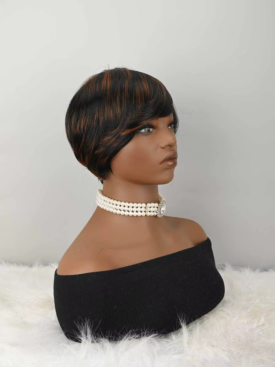 Perruque courte de style pixie pour femmes, perruque pixie sans colle, entièrement fabriquée à la machine, facile à porter, prête à l'emploi, perruques synthétiques
