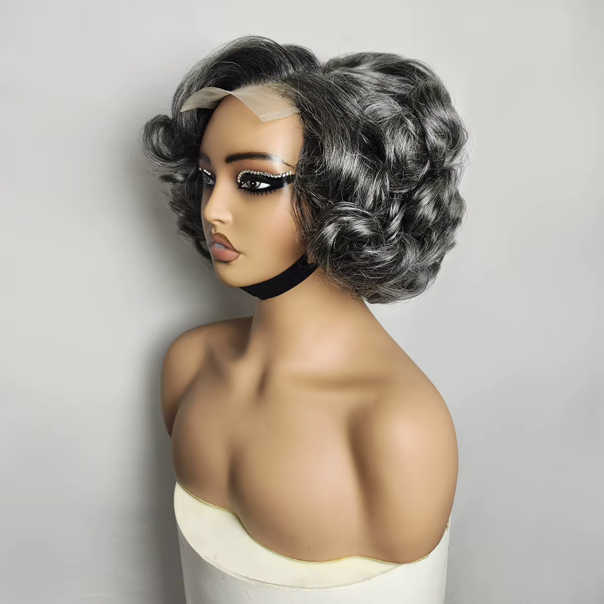 350% vague rebondissante couleur grise 4x4 HD dentelle fermeture perruques de cheveux humains haute densité porter et