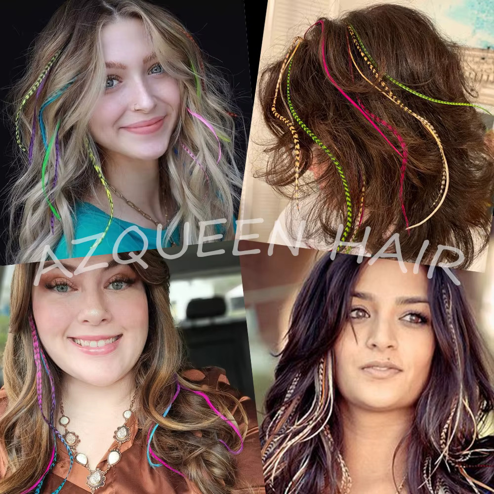 AZQUEEN plume Extension de cheveux 10 pièces faux