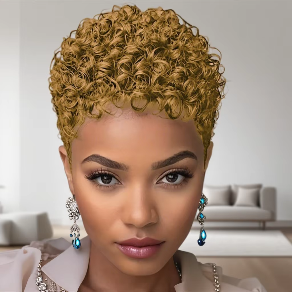 Perruques Afro courtes crépues bouclées perruque de cheveux humains coupe lutin Wi