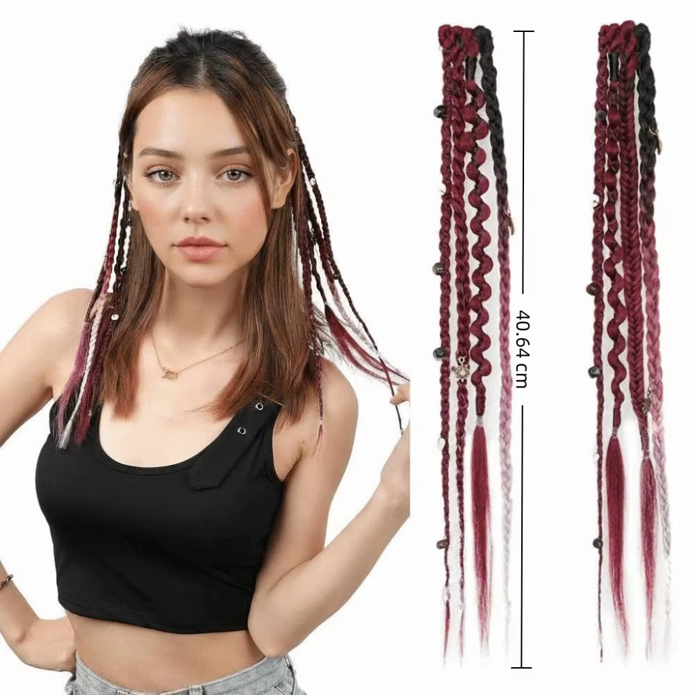 Extensions de cheveux synthétiques tressées à clipser Bohemia