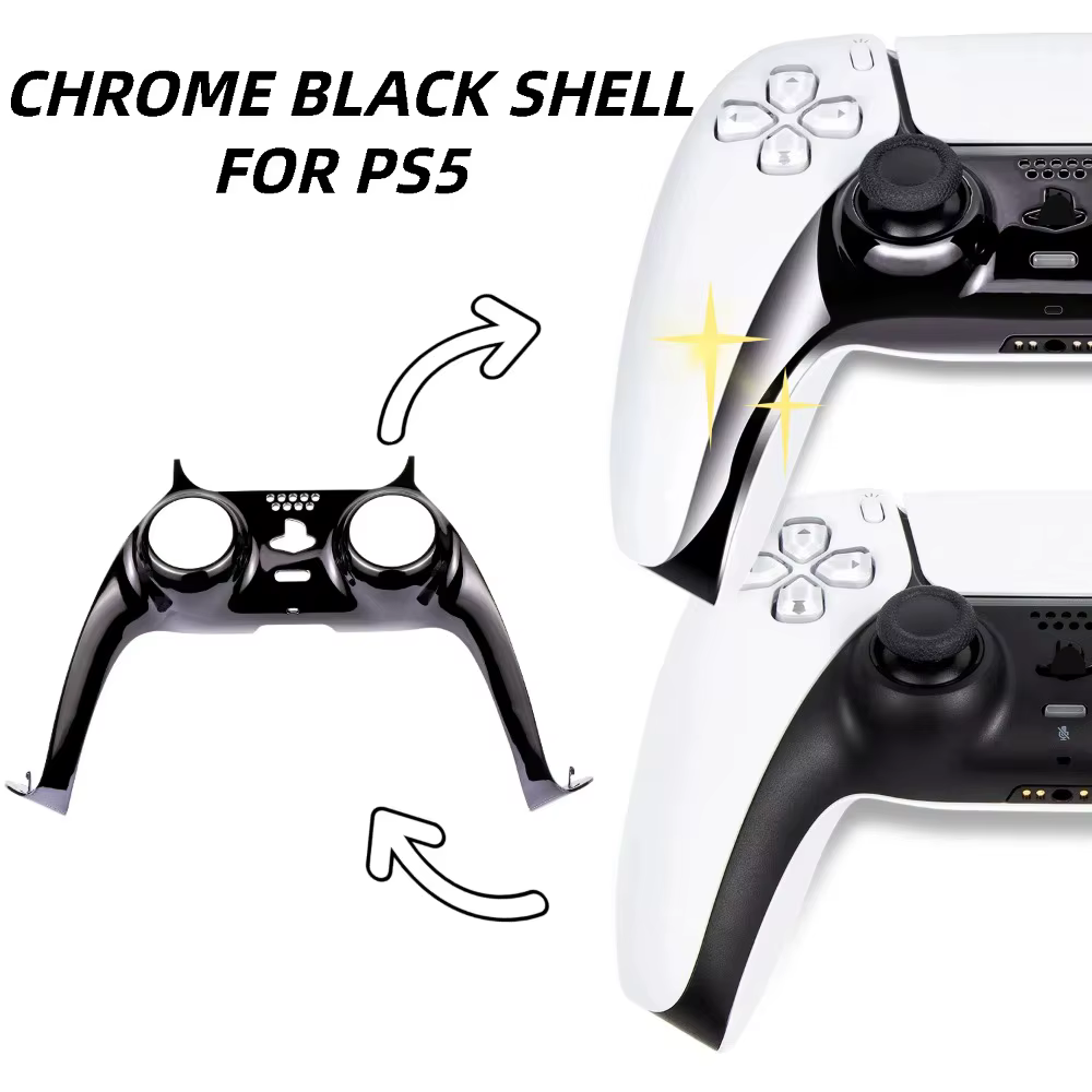 Coque de manette de remplacement chromée noire brillante DIY pour PS5, plaques personnalisées compatibles avec la mise à niveau pour PS5 Slim
