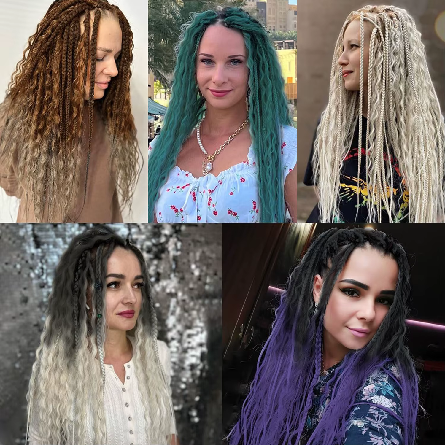 Extensions de dreadlocks synthétiques bouclées de 24 pouces, style bohème, 10 pièces, avec tresses box braids faites à la main, style hippie