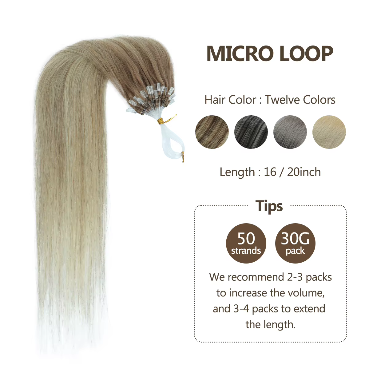 MRSHAIR Remy Micro boucle Extensions de cheveux humains