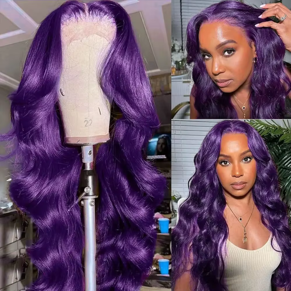 Perruque violette longue bouclée naturelle ondulée pour femmes