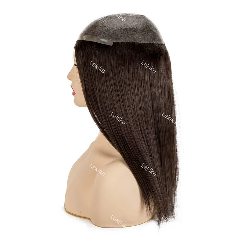 PU femmes toupet postiches 100% perruques de cheveux humains épingles