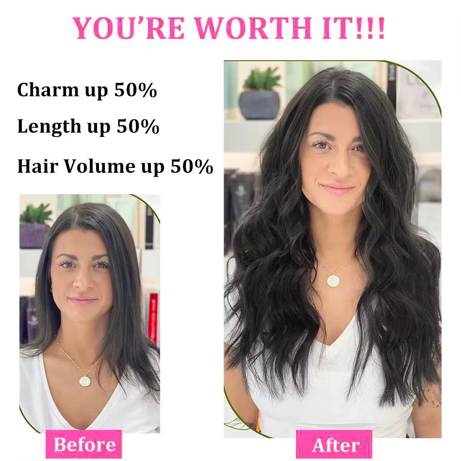 100% pince à cheveux humains dans les Extensions une pièce 5 Clips