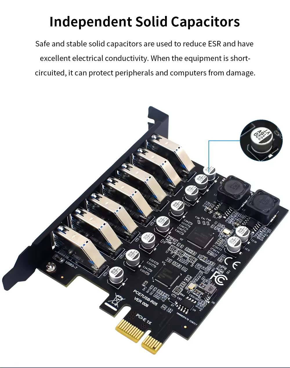 Adaptateur USB 3.0 PCI Express, carte d'extension USB 3 à 7 ports, convertisseur de contrôleur USB3 PCIe PCI-e X1 pour ordinateur de bureau