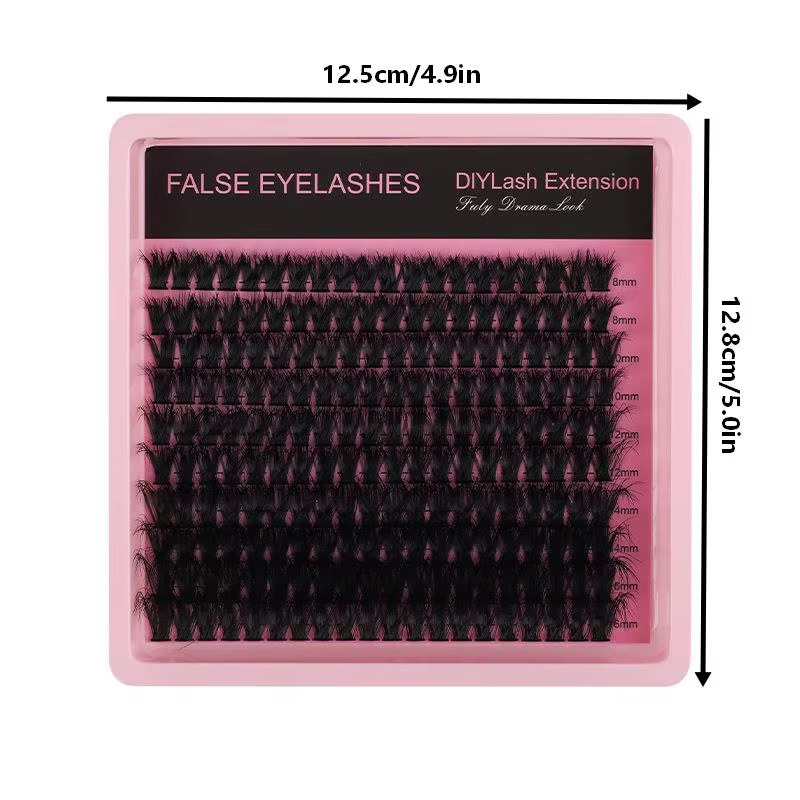 Extensions de cils en grappes 10 rangées 140 boucles épaisses et volumineuses 8-16mm mixtes effet naturel individuelles pour maquillage DIY Kit beauté
