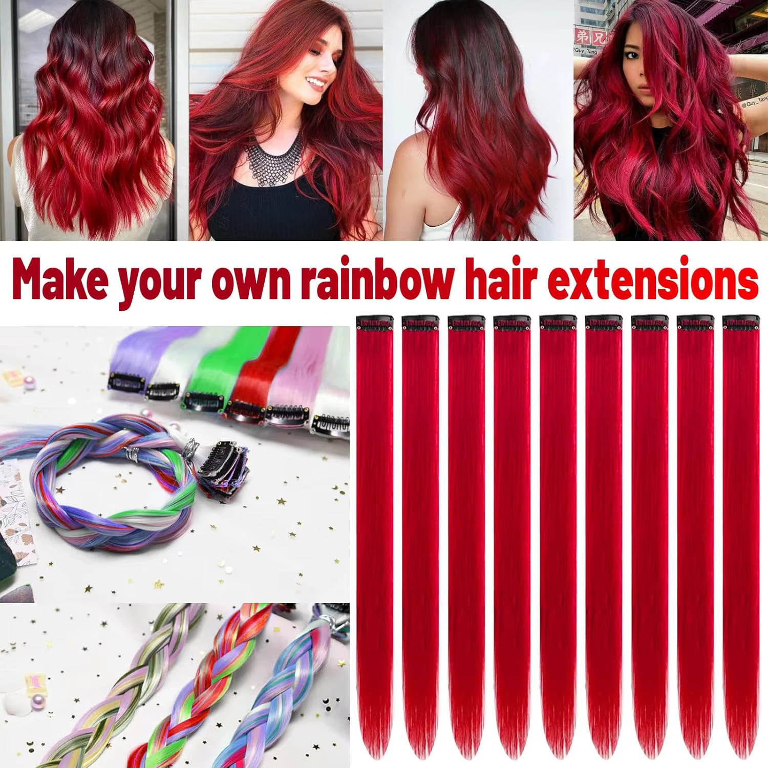 Extensions de cheveux synthétiques colorées de 22 pouces