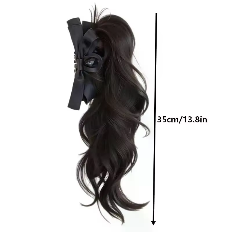 Perruque queue de cheval à clipser de 14 pouces : Extension de cheveux synthétiques bouclés et volumineux avec ruban pour une queue de cheval haute naturelle et un style quotidien