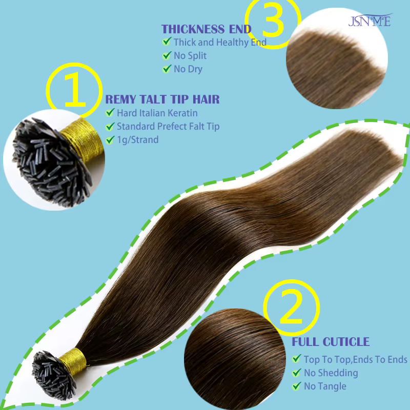 Extensions de cheveux humains à pointe plate JSNME