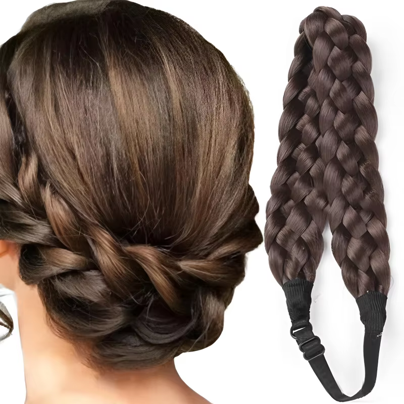 Bandeau tressé élastique à tresse synthétique pour femmes