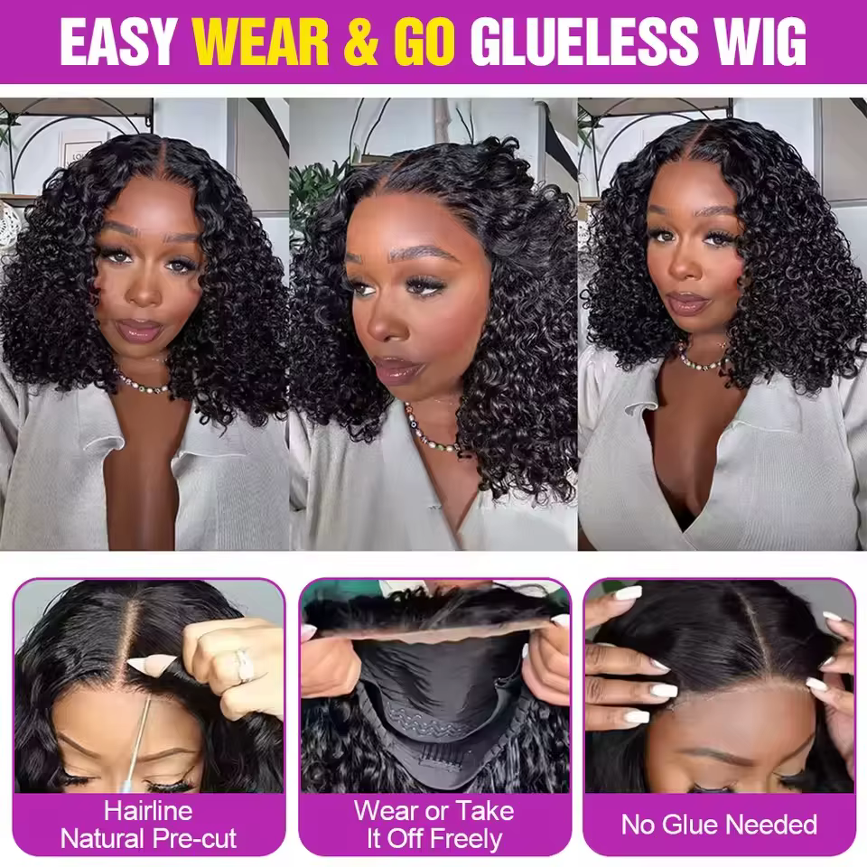 Perruques sans colle à densité 230 %, cheveux humains pré-épilés, perruque frontale en dentelle Deep Wave 13x4, perruques bob Deep Wave en cheveux humains prêtes à porter