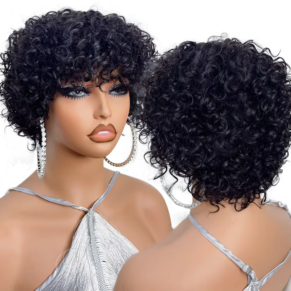Perruques de cheveux humains coupe lutin pour femmes Afro Rose bouclés Funmi