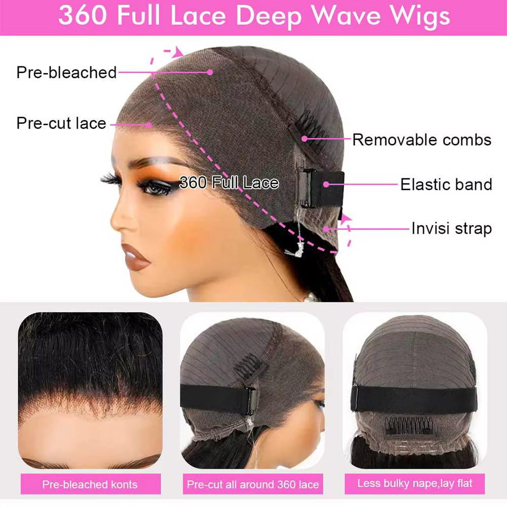 Perruque Lace Frontal Wig 360 naturelle sans colle
