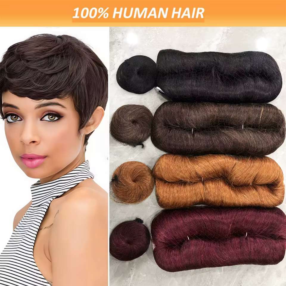 28 pièces extensions de cheveux humains courts brésiliens # 1B # 4 # 30 # 99J un paquet pour une tête complète 100%