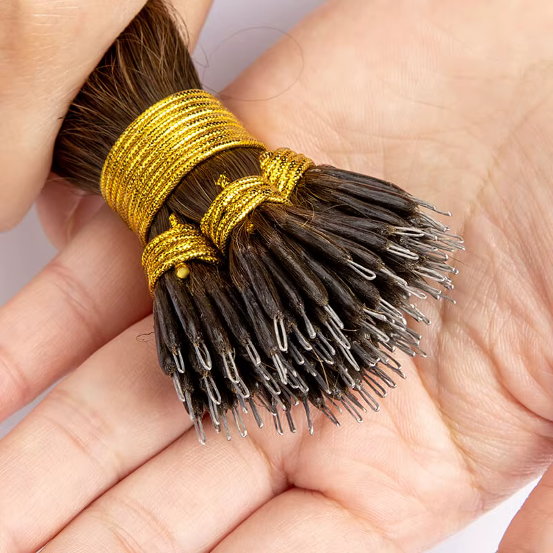 Extensions de cheveux naturels à micro-anneaux Nano lisses, 50 pièces/ensemble, brun clair, 50g 100g