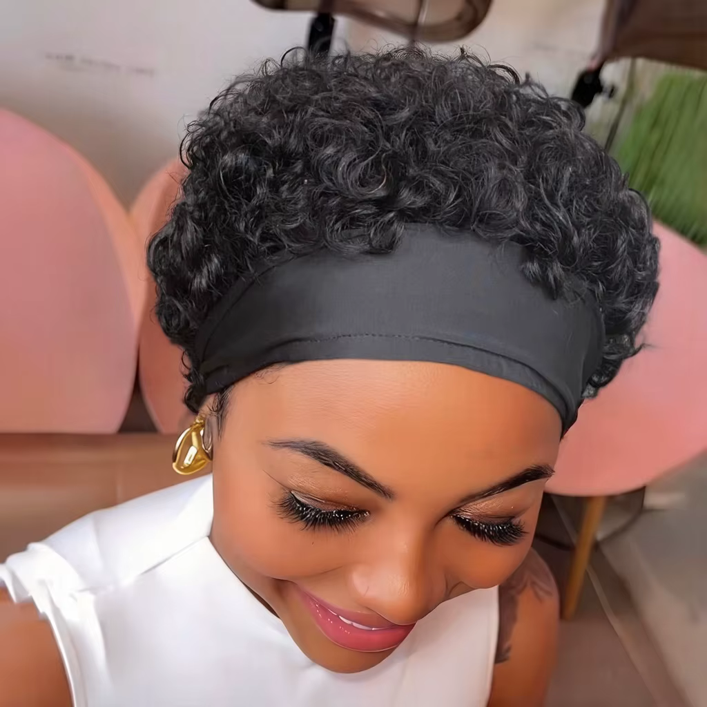 Perruque bandeau en cheveux humains bouclés